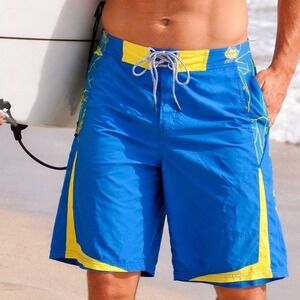 Arena Board Shorts Mens XL Surf Swim Trunks Beach Drawstring Colorblock Blue Y2K